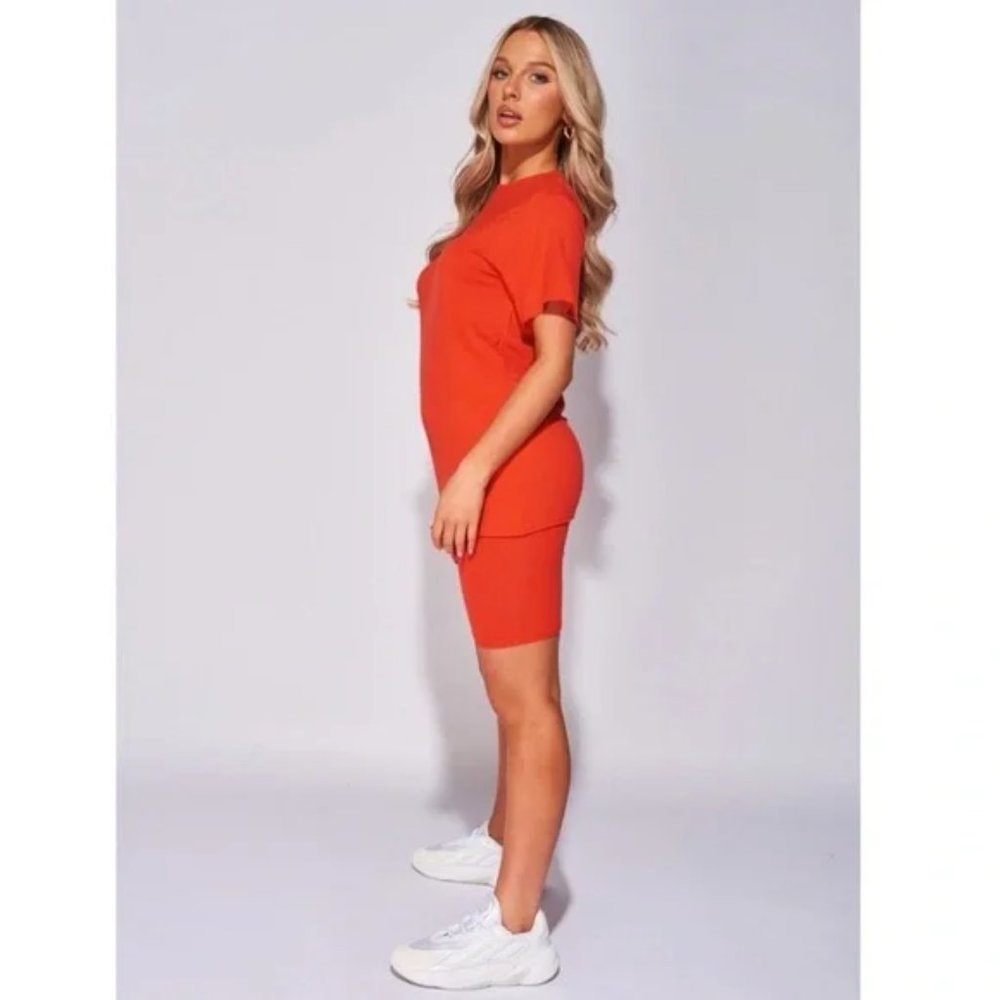 Orange Short Sleeve Top T-Shirt and Biker Shorts Two Piece Set - Picture 5 of 10
